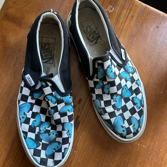 Vans Slip-On Shoes - Black and Blue Butterfly Checkered - Picture 11 of 15